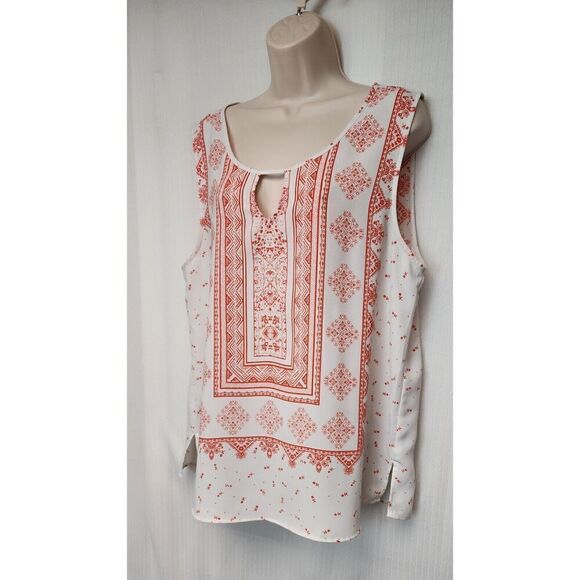 PEACH by BLU-PEPPER SLEEVELESS FLORAL TOP SIZE 1XL PEACH/WHITE - Picture 6 of 8